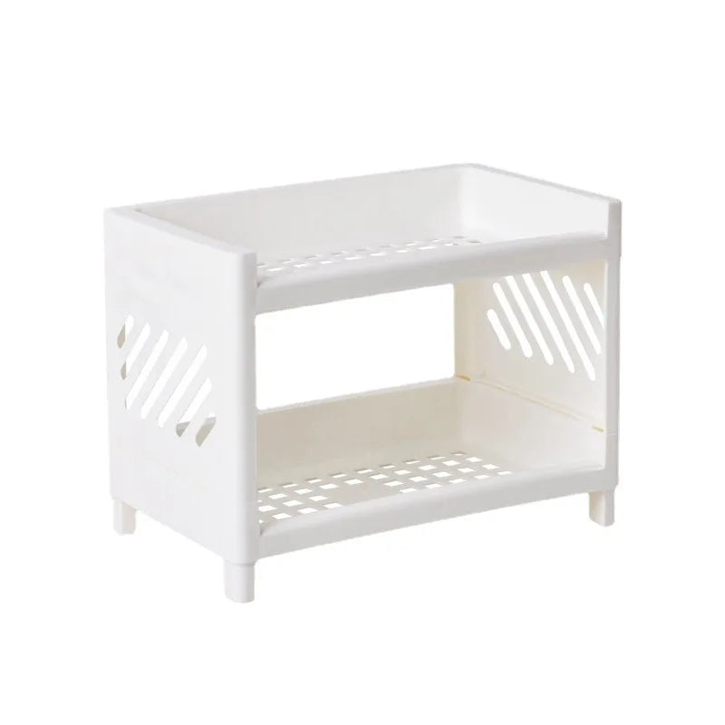 1PC PP Desktop Double Layer Storage Rack Rectangular White Organizing Student Desk Office Cosmetics Stationery Qme