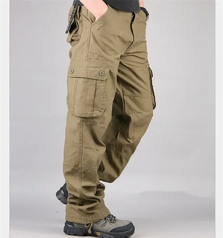 Cargo Pants Men Military Work Overalls Loose Straight Tactical Trousers Multi-Pocket Baggy Casual Cotton Slacks Pants Qme 34 JH