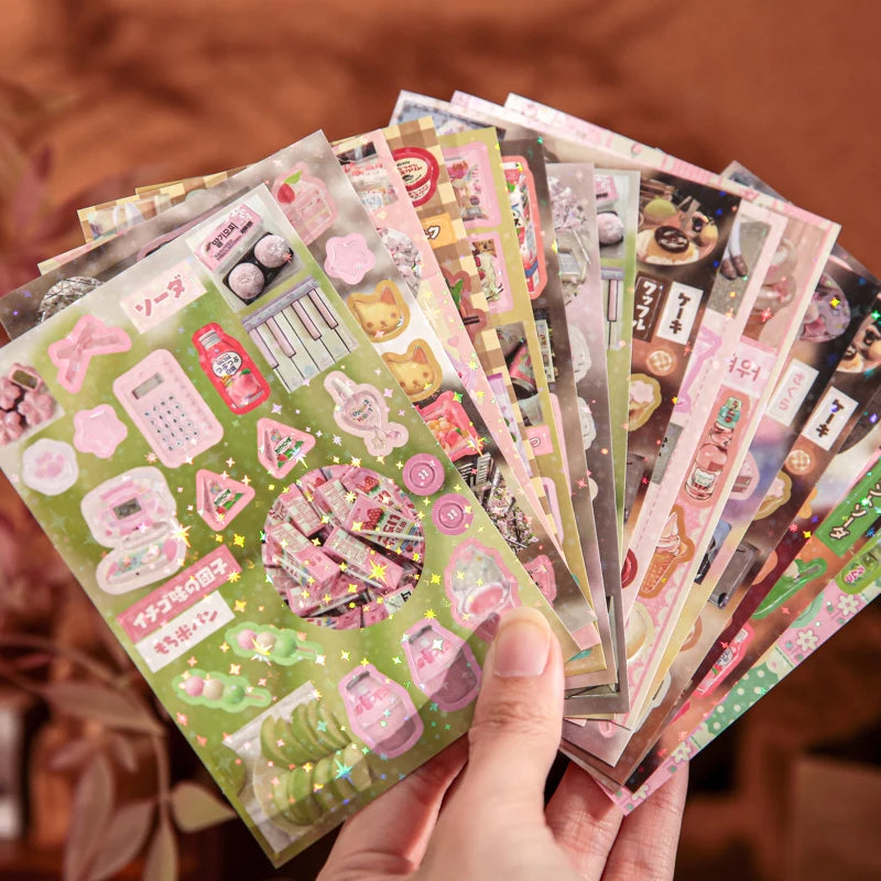 30sheets Showa Fantasy Series Kawaii Flash Die Cut Sticker Book DIY Junk Journal Diary Scrapbooking Material Stationery Stickers Qme