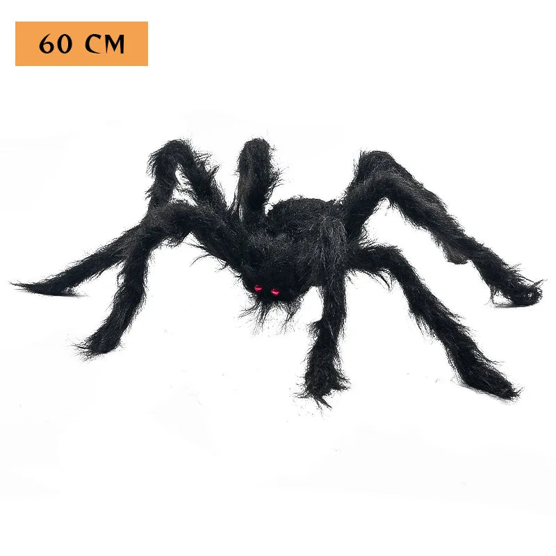 Big Plush Spider Halloween Decoration Scary Lifelike Plush Spider Cobweb Ghost Festival Prop Haunted House Garden Party Decor Qme 60cm