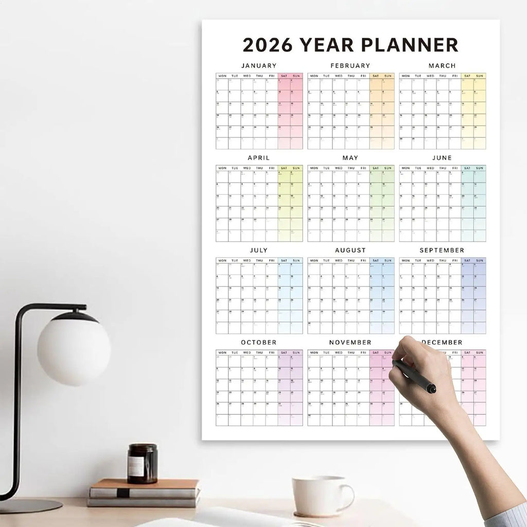 2026 Yearly Wall Calendar 12-Month Large Date Planning Tool Vertical Wall Calendar for School Dormitory Bedroom Study Classroom Qme