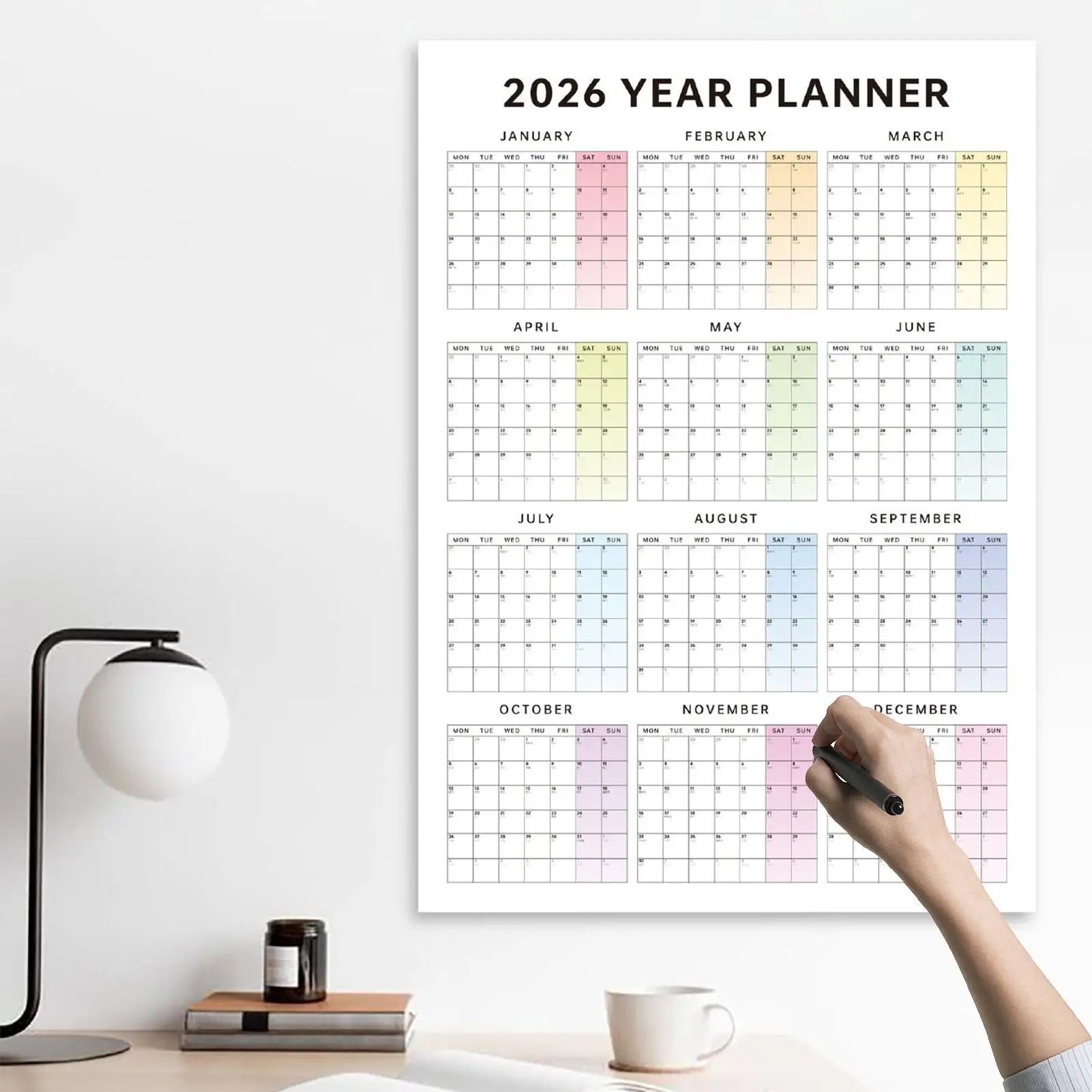 2026 Yearly Wall Calendar 12-Month Large Date Planning Tool Vertical Wall Calendar for School Dormitory Bedroom Study Classroom Qme