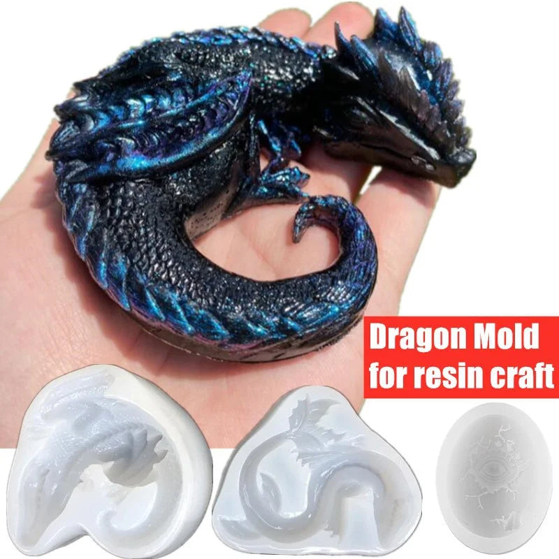 3 Styles Mirror Sleepy Dragon Dinosaur Sea Dragon Egg Silicone Mold for Resin Crafts DIY Epoxy Resin Molds Silicone Decoration Qme