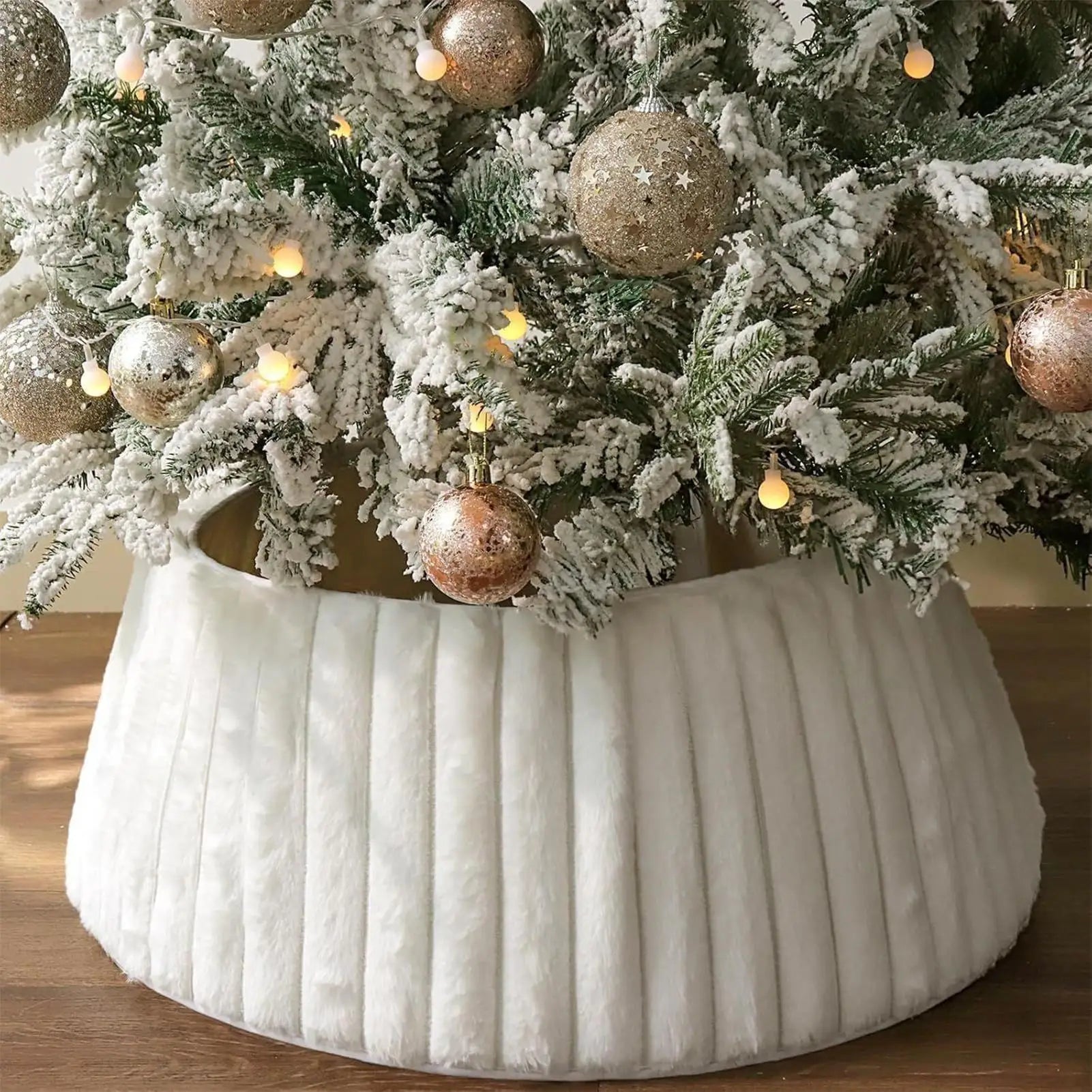1pc White Christmas Tree Collar Tree Skirt Style Base Cover Rustic Protector Bohemian Artificial Tree Collars for Trees Qme