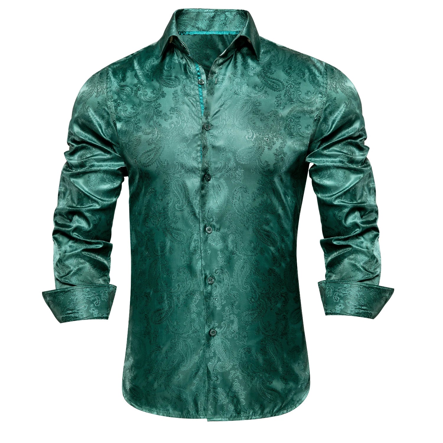 Hi-Tie Jacquard Paisley Light Blue Mens Shirt Long Sleeve Lapel Shirt Blouse Outerwear Wedding Office Breathable Quality Qme