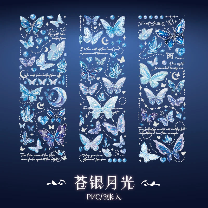 3 pcs laser Butterfly PET Stickers Decorative Diy Scrapbooking Collage material Planner Stationery Craft Supplies Qme A