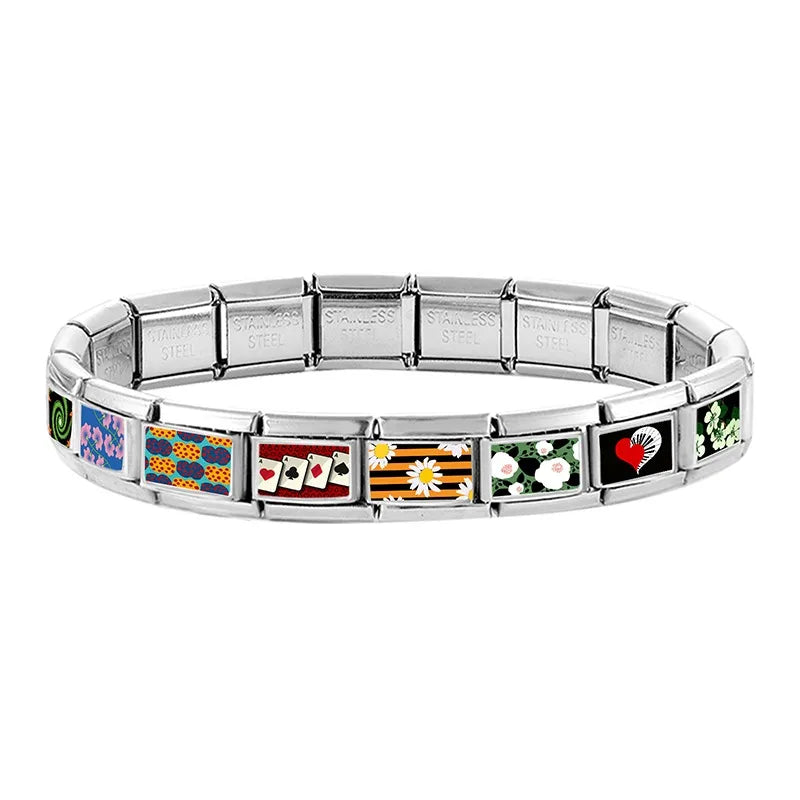 2026 Creative Colorful Pattern Sun Daisy Piano Red Poker Italian Charm Links Fit 9mm Stainless Steel Bracelet DIY Making Jewelry Qme