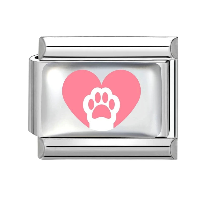 Blue Pink Heart Cute Cats Paw Dog Claw Print Series Italian Charm Links Fit 9mm Stainless Steel Bracelet DIY Making Gift Qme Style 3