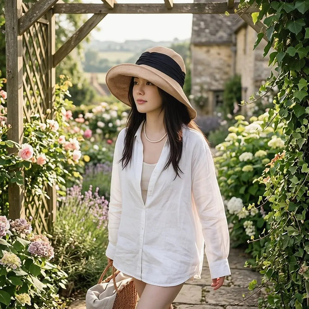 Solid Color Cotton Linen Fisherman Hat Cotton Linen Wide Brim Sunshade Hat Breathable Sun Protection Summer Sun Hat Ladies Qme