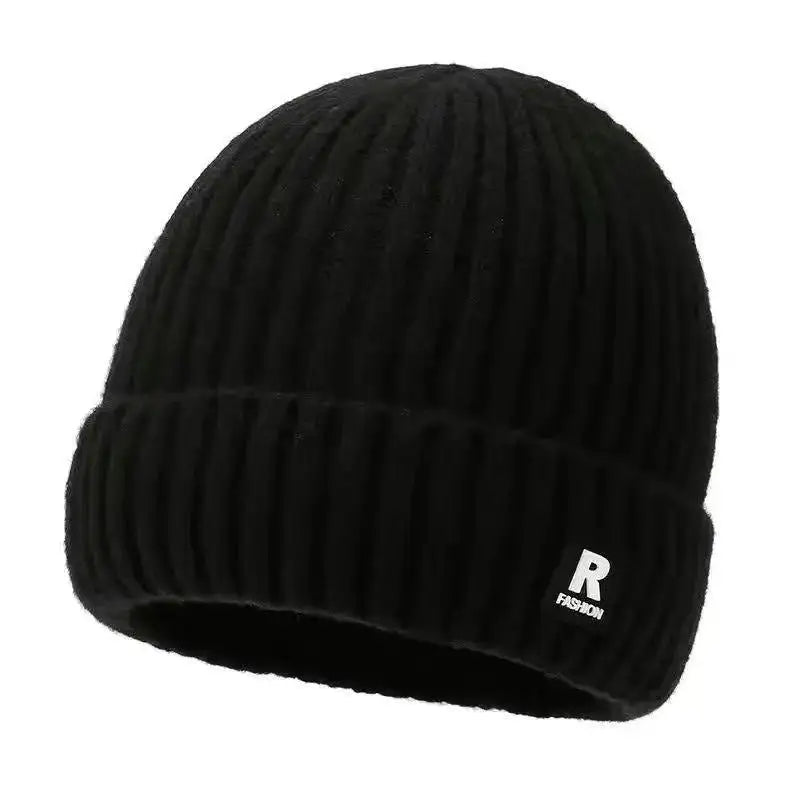 Winter Thick Beanie Hat Fleece Lined Men Women Solid Knitted Wool Qme Black One size