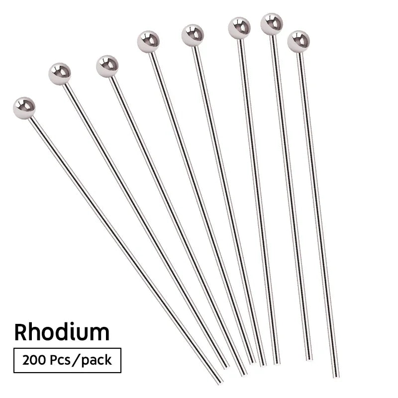 200pcs/lot 20 25mm Copper Ball Head Pins Handmade For DIY Jewelry Making Findings Supplies Accessories 7 Colors Qme Rhodium color 25mm