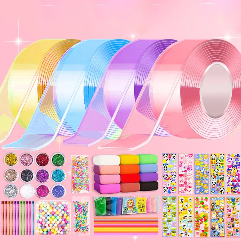 Kids Gifts PET Nano Glue DIY Blow Bubble Double Sided Tape Sticky Qme