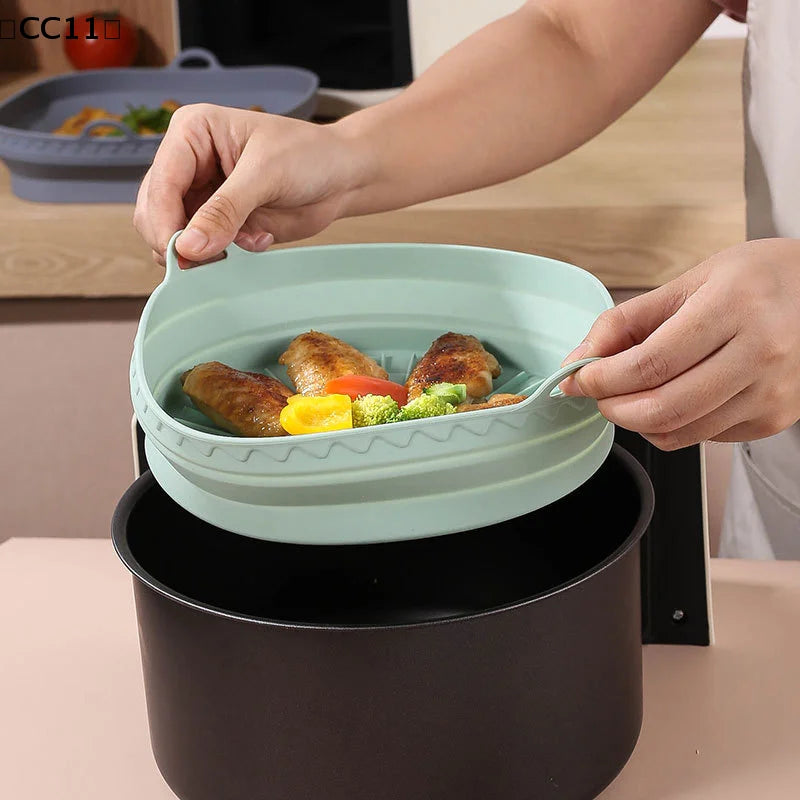 Foldable Air Fryer Silicone Mould Reusable Basket Food Safe Non Stick Qme