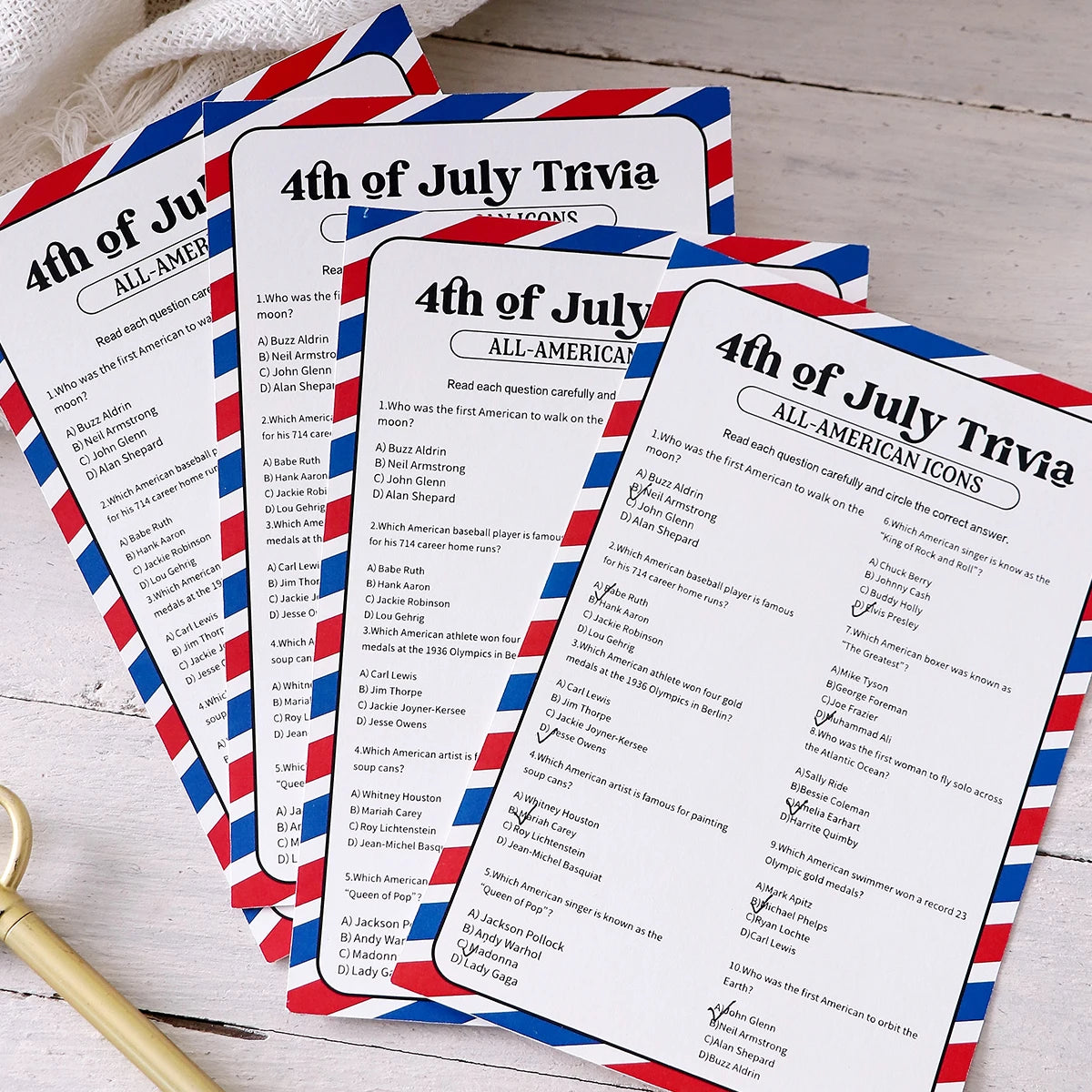 5–30 Pcs Red and Blue Striped American Independence Day Game Cards: Perfect as Independence Day Gifts or Party Favors Qme