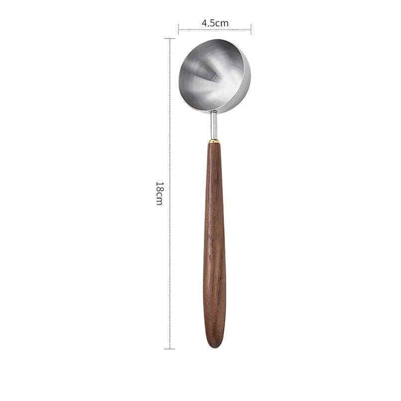 Stainless Steel Coffee Bean Measuring Spoon Wooden Handle Scoop Qme L