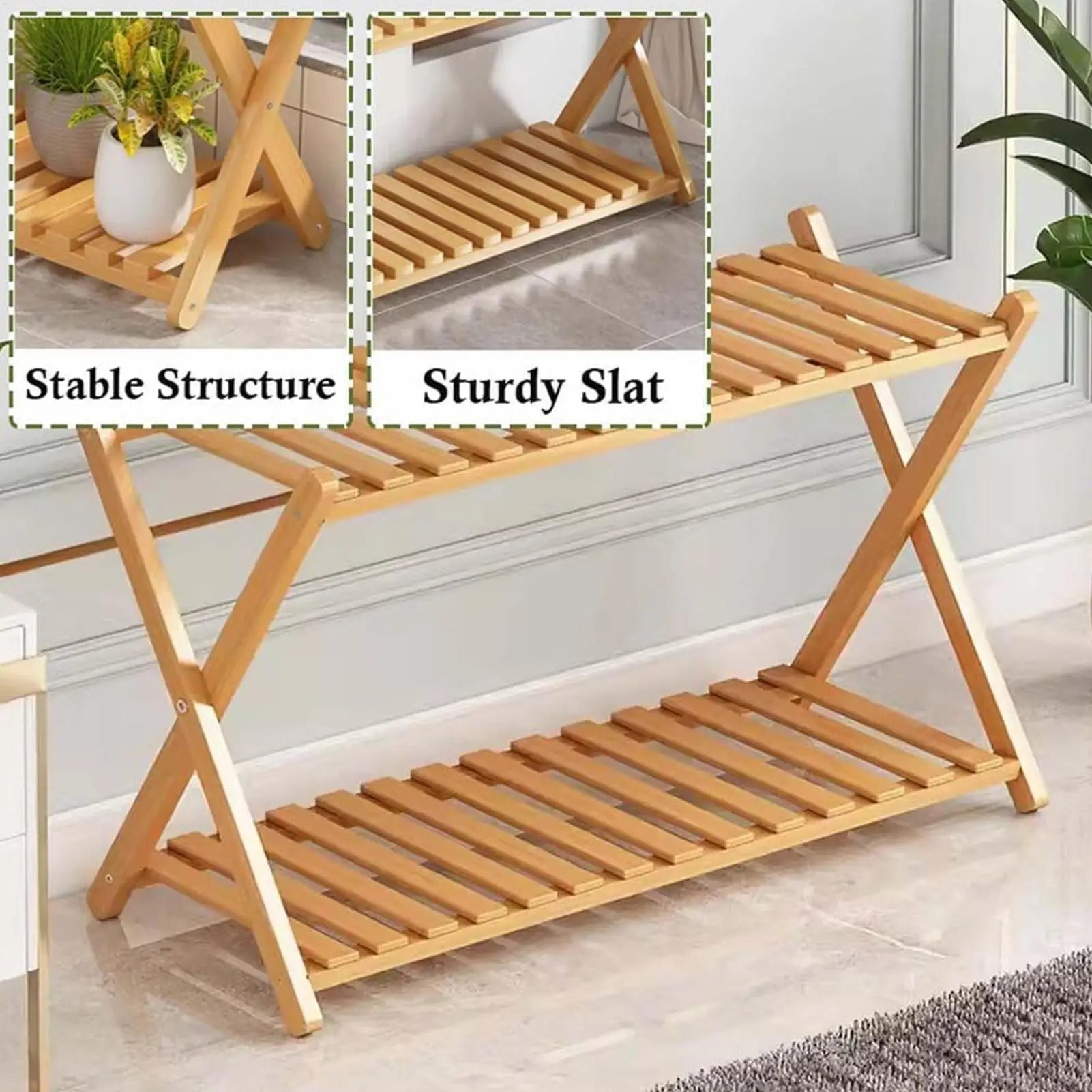 Wood Plant Stand Indoor 2 Tier Flower Pot Holder Outdoor Patio Garden Qme