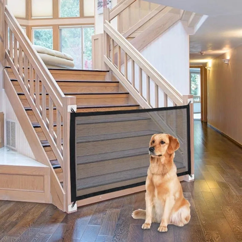 Foldable mesh indoor pet dog door fence, portable protective isolation fence, pet screen door for doors, stairs, corridors Qme