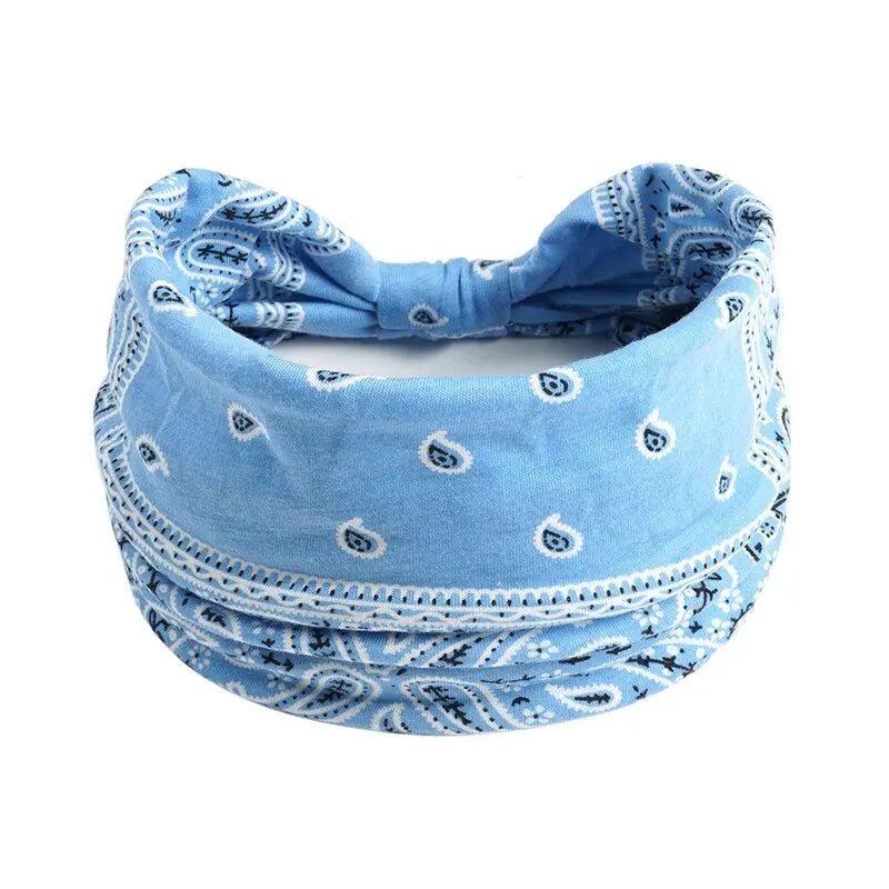 Bohemian Trendy Yoga Motion Hairpie Sweat-Absorbing Sweat Absorption And Elastic Cotton Head Ladies Headwear Hair Accessories Qme Blue