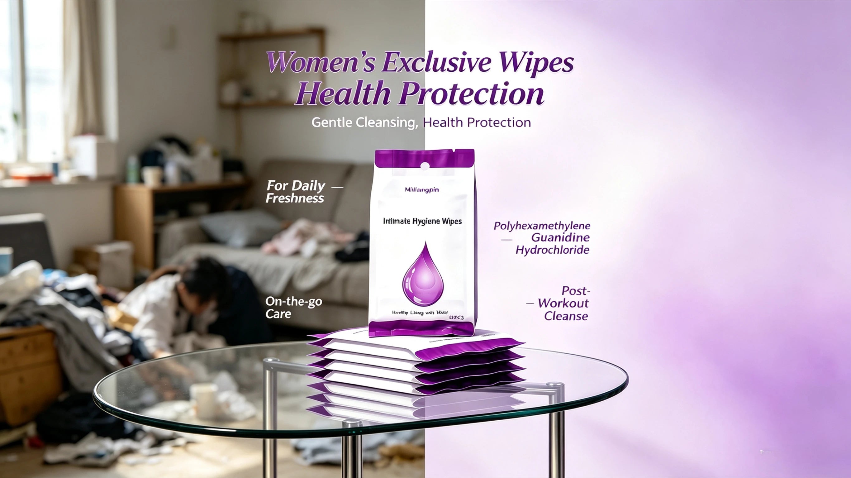 Feminine intimate wipes, menstrual period cleaning, clean, healthy and portable, exclusively for healthy women. Qme