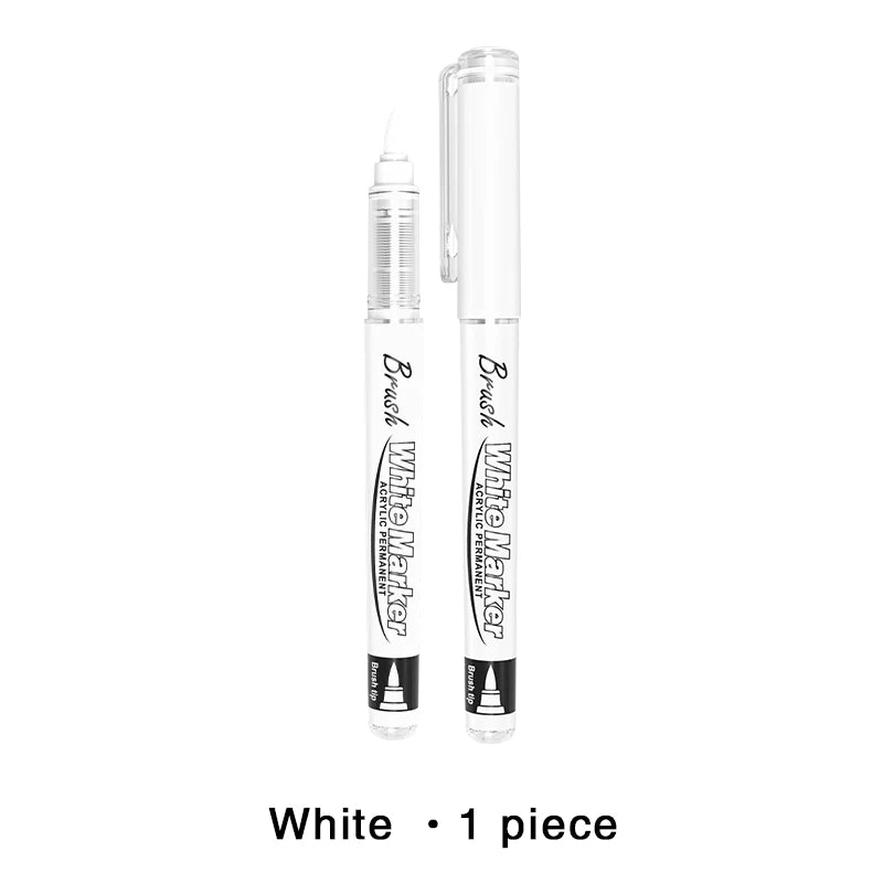 Acrylic Paint Markers - Permanent Black/White Acrylic Paint Pens for Fabric, Rocks, Paper, Wood, Canvas, Glass, DIY Qme 1 white pen