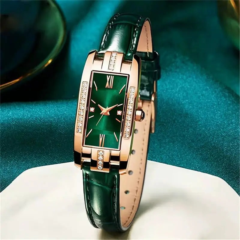 Rel Gios Das Mulheres Moda Square Ladies Quartz Watch Bracelet Dial Qme green