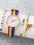 4-piece Rainbow Glow Watch for Girls and High School Students - Simple Colorful Wristwatch Qme Multicolor No