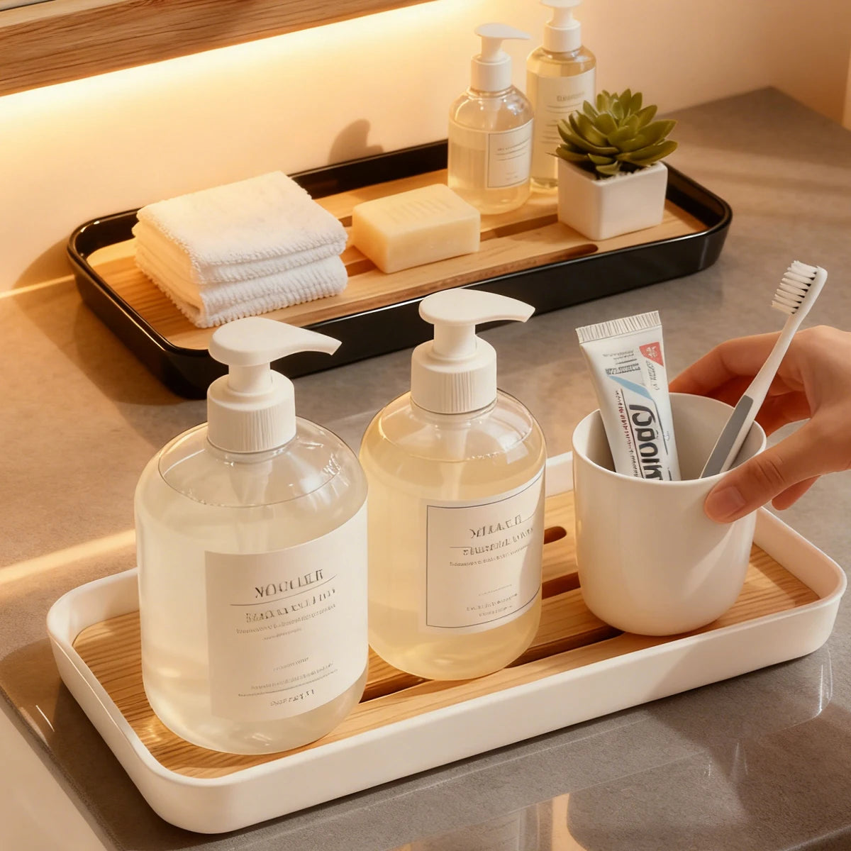 Bamboo Soap Dish Bottles Holder Tray Removable Countertop Drain Tray Candle Perfume Jewelry Organization Bathroom Vanity Tray Qme
