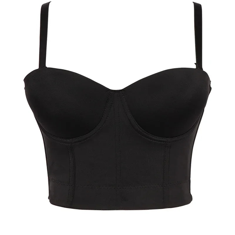 Mesh Push Up Bralet Women's Corset Bustier Bra Night Club Party Long Cropped Top Vest Plus Size Tank Top Women White Corset Qme BK XL