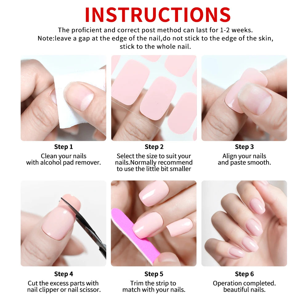 22 Tips Sheet Red French Heart UV-Free Gel Nail Stickers Long-lasting Qme