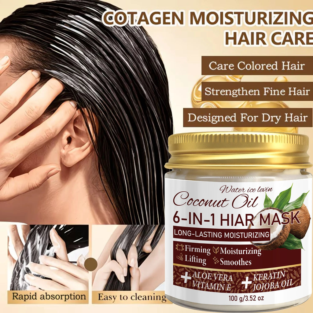 6-in-1 Coconut Hair Mask with Keratin & Jojoba Oil, Moisturizing & Smooth Hair Care Qme