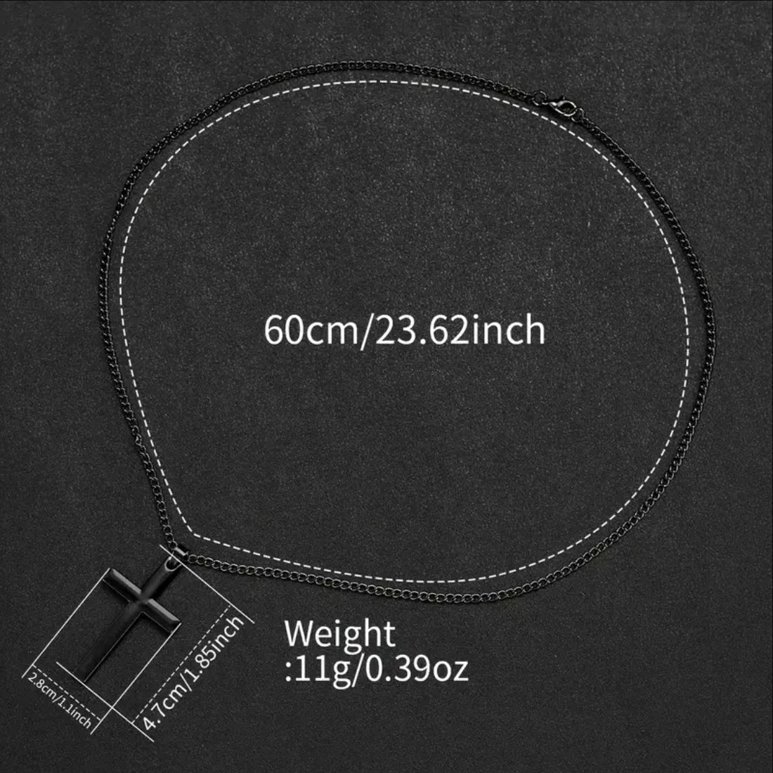 2PCS Men's high-end watch! All black octagonal watch+cross necklace set Qme