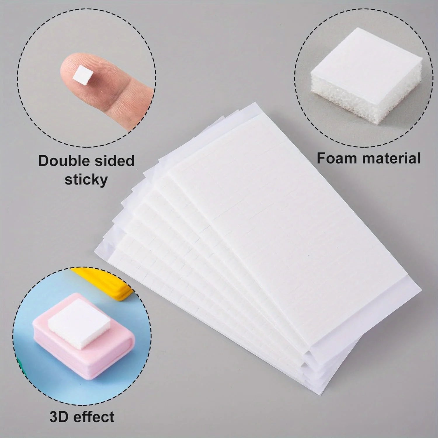 Foam adhesive square sheet, double-sided self-adhesive dots, pre-cut square strip-shaped foam tape, suitable for DIY art Qme