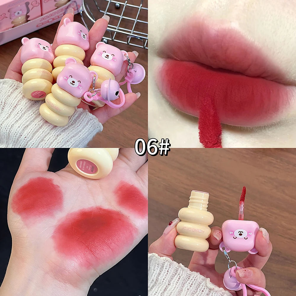 JOJO DAILY Pink Bear Pendant Velvet Matte Lip Cream Black Rabbit Qme JJ319-06