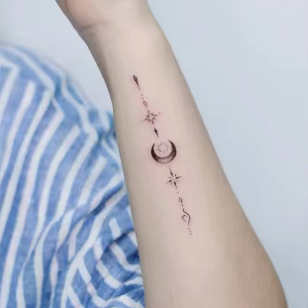 Minimalist Geometric Star Moon Tattoo Sticker Waterproof Long Lasting Fine Line Temporary Tattoo for Women Qme