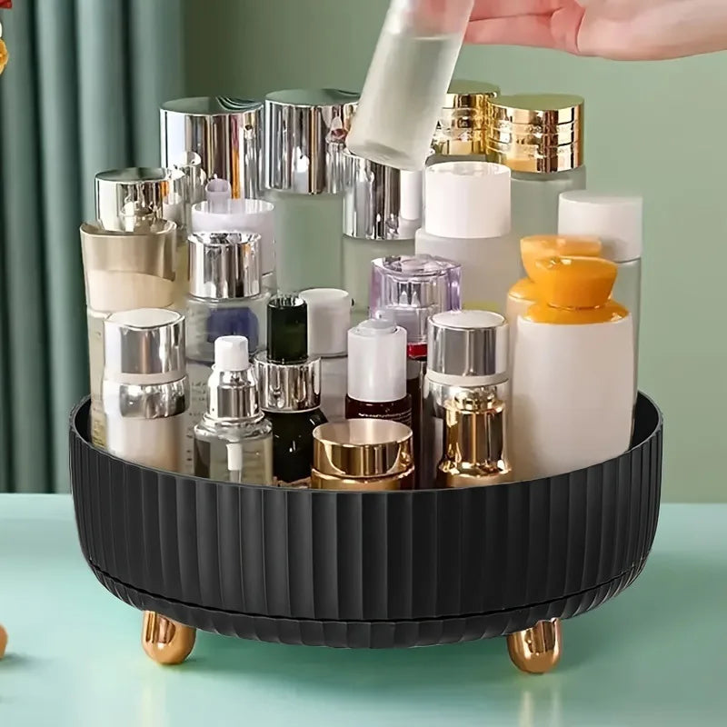 Luxury Plastic Rotating Organizer Cosmetic Storage Box Fruit Tray Qme Black