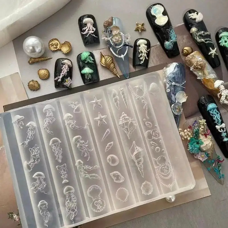Ocean Series DIY Nail Art Decor 3D Silicone Mold Jellyfish Starfish Qme