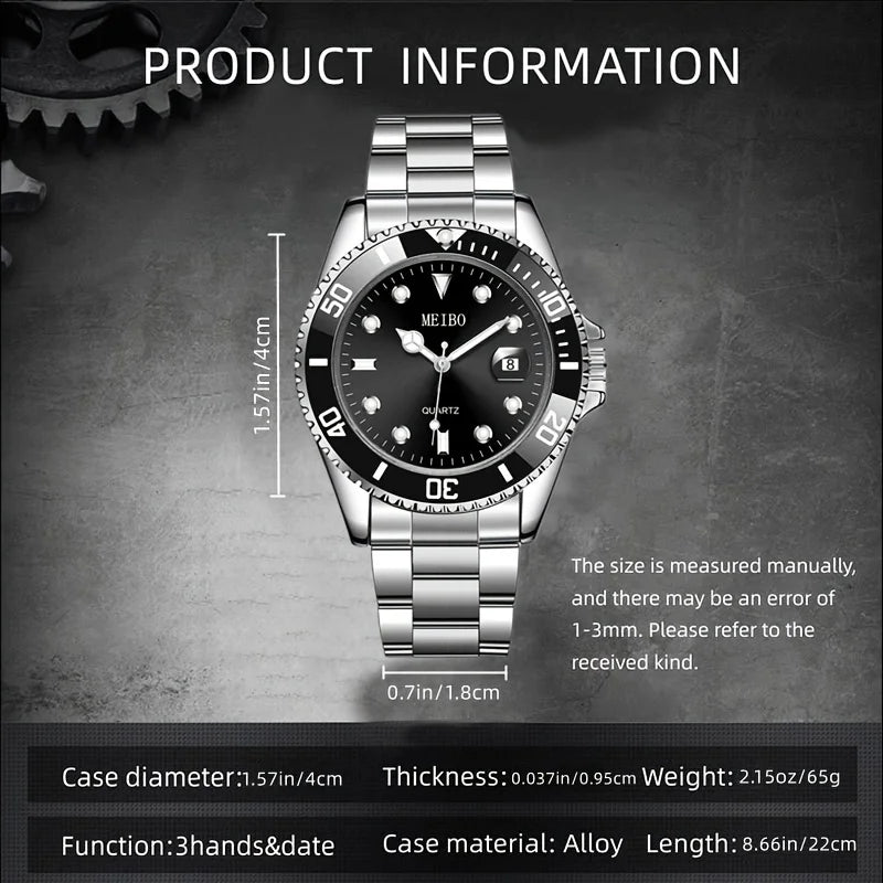 1pc Luxury Men Silver Stainless Steel Water Proof Automatic Luminous Bezel Mens Watches Qme