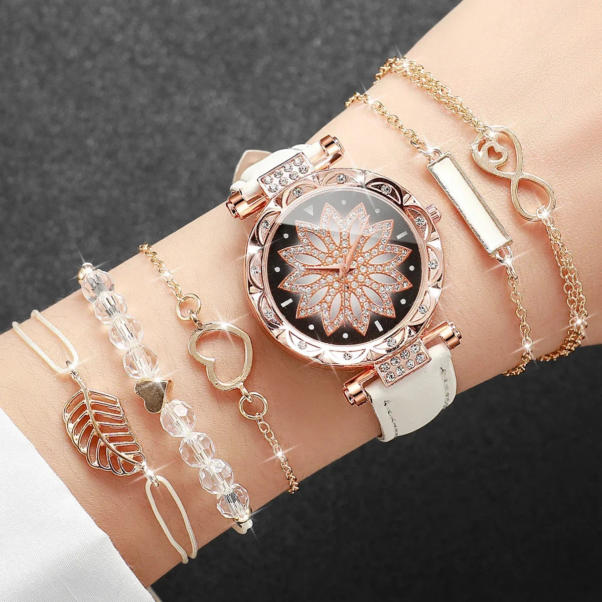 6PCS Luxury Box Set, Fashionable, Versatile, Atmospheric, Large Diamond Belt, Women's Four Piece Gift Set, Quartz Wrist Watch Qme