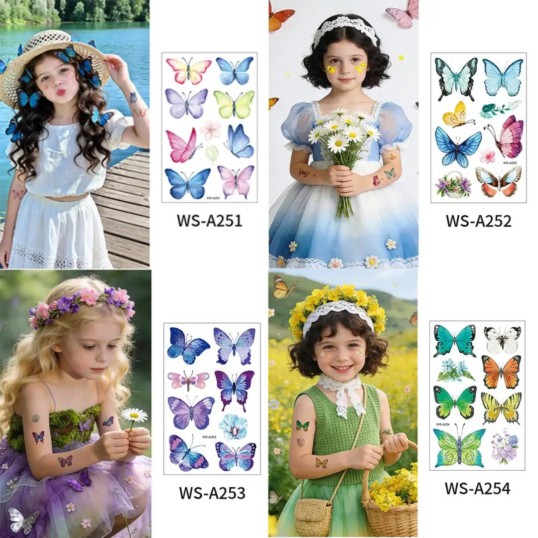 A 4/6/10PCS Butterfly Tattoo Children's Stickers Mini Waterproof Tattoos for Kids Transfer Tattoos Stickers Temporary Tattoo Qme 4pcs WS-A251A264