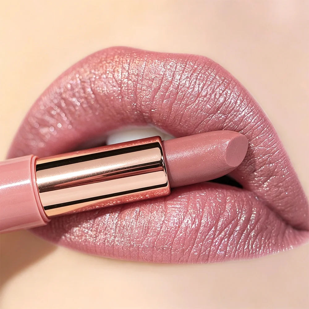 JUJU DREAM Nude Pink Rose Gold Shimmer Lipstick Metallic Glitter Qme