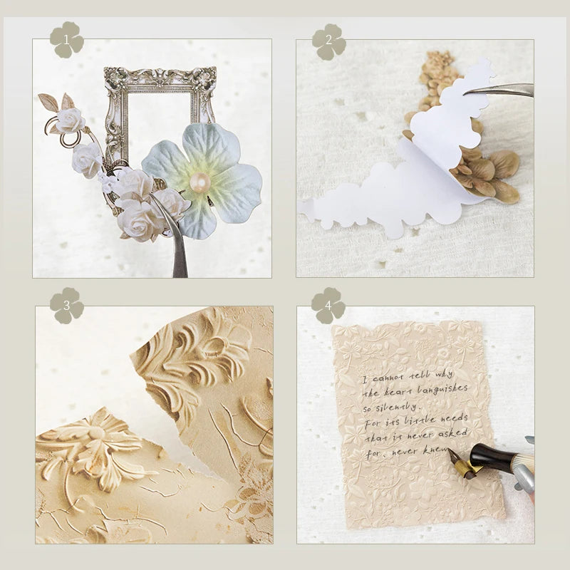 Vintage Distressed Floral Texture Scrapbook Paper, European Artistic Collage Material, Perfect for Junk Journaling Qme