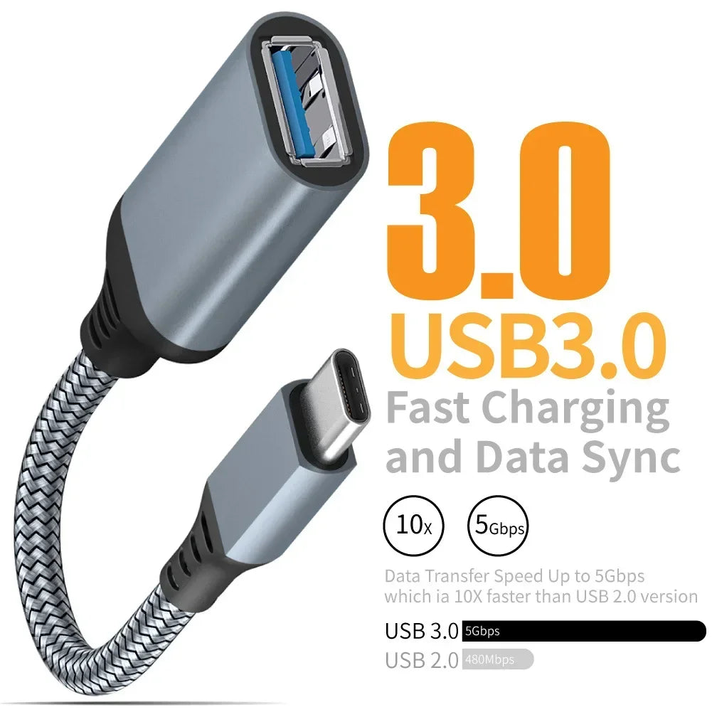 OTG Type C Cable Adapter USB to Type C Adapter Connector for Xiaomi Samsung S20 Huawei OTG Data Cable Converter for MacBook Pro Qme Grey
