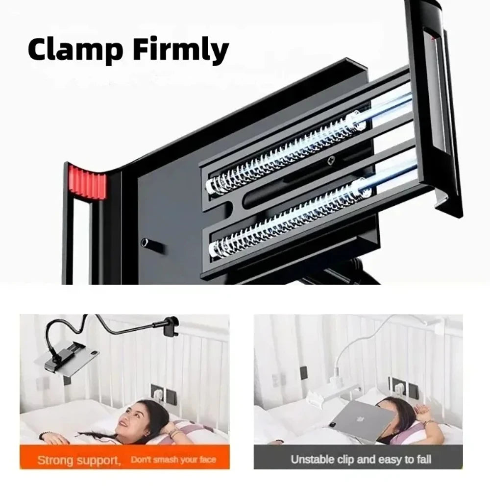 Lazy Bedside Desktop Phone Clamp Bracket Flexible Long Arm Gooseneck 75cm Overhead Live Stand For iPhone Samsung Xiaomi Huawei Qme