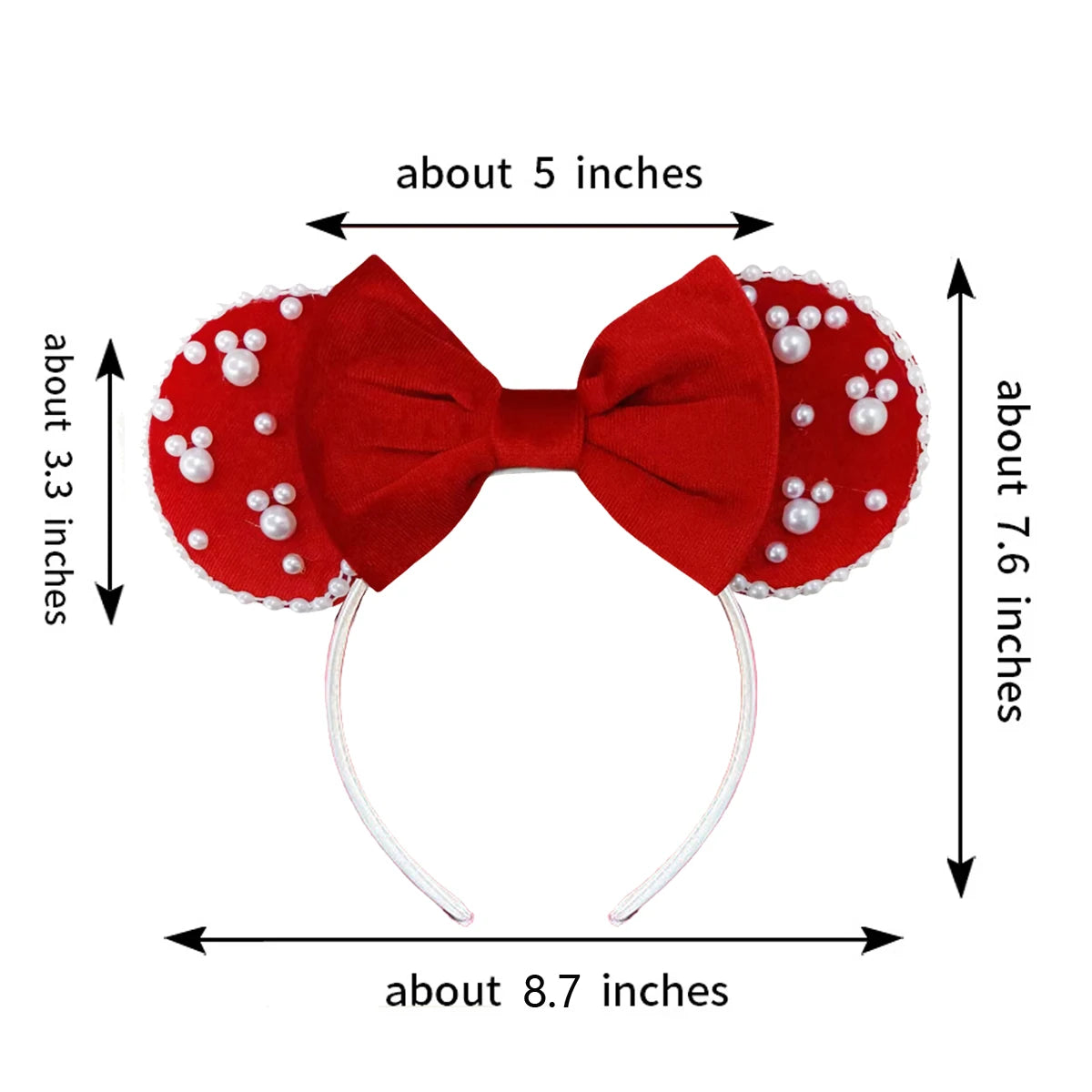 White Pearls Mickey Ears Hair Accessories for Girls Solid Color Soft Cotton Bow Headbands Women Minnie Mouse Hair Accessorie Qme