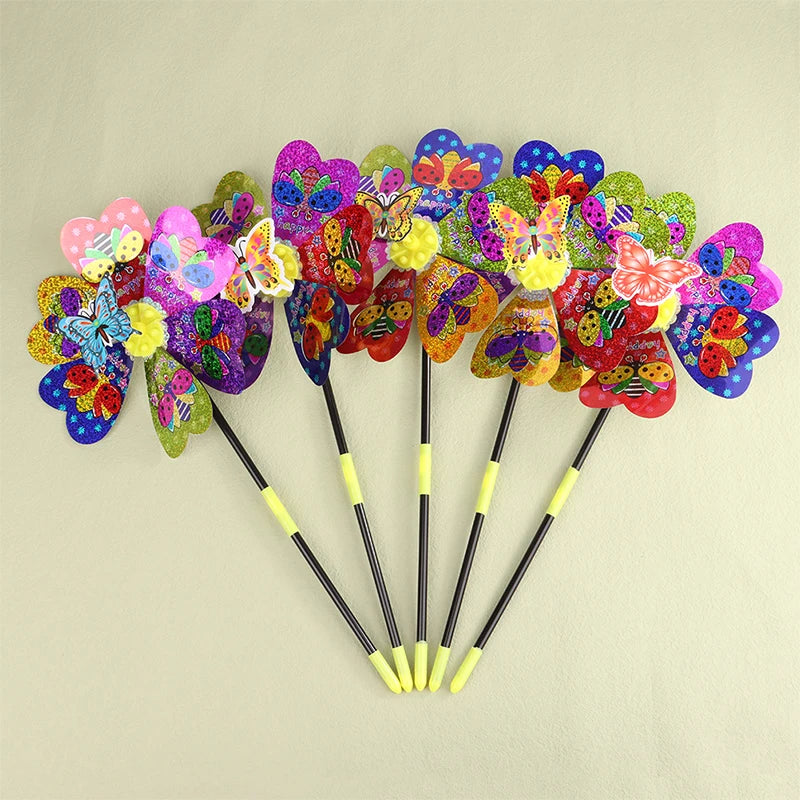 Colorful Sequin Windmill Cartoon Animal 3D Pinwheel Home Garden Qme