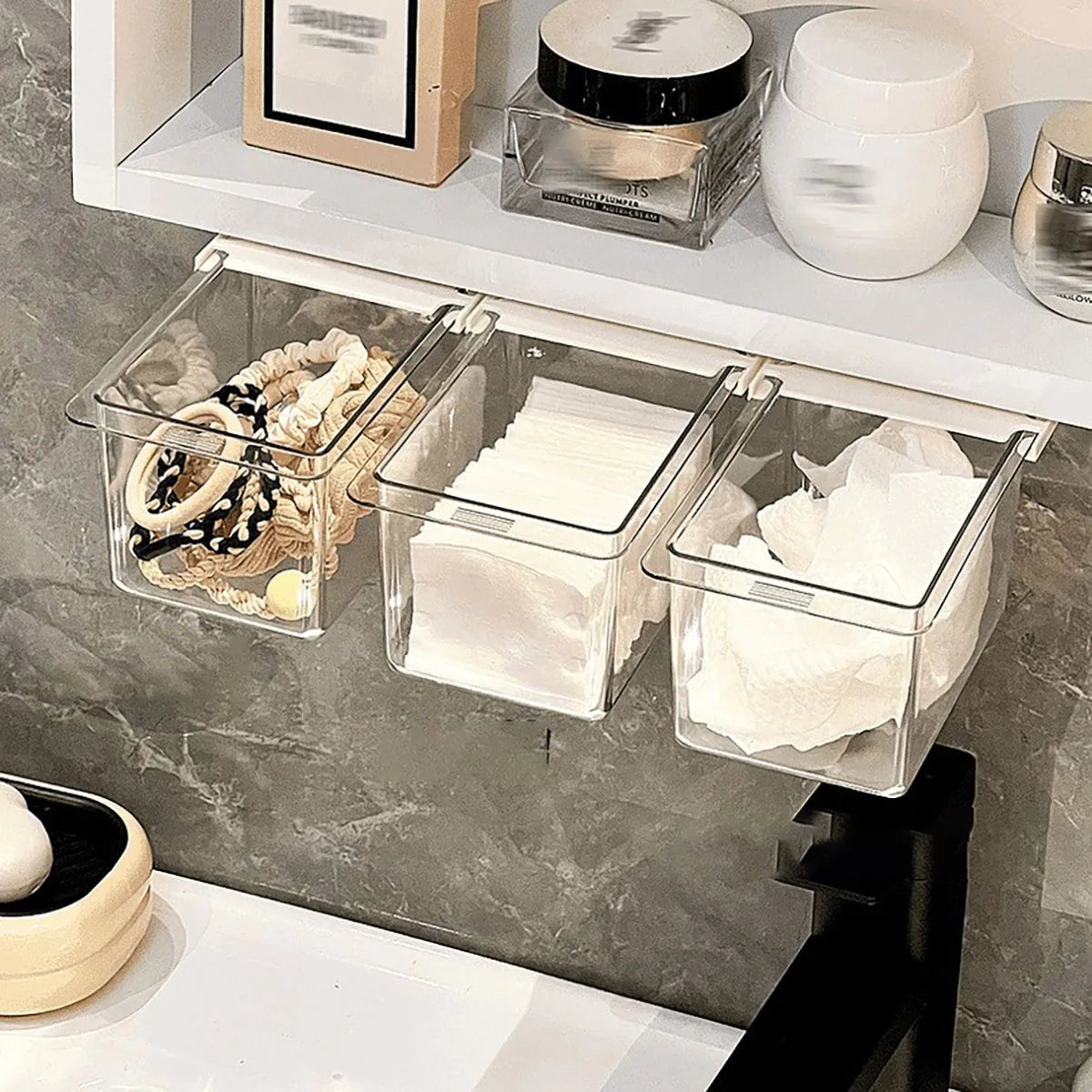 Transparent Bathroom Cotton Stick Makeup Cotton Bathroom Pull-Out Storage Drawer Style Storage Box Under The Mirror Cabinet Qme