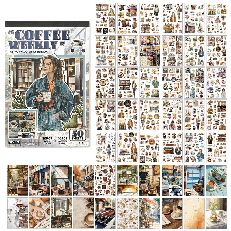 50/100pcs Vintage PET Material Sticker Book Creative Stationery Stickers DIY Collage Handbook Decorative Scrapbooking Stickers Qme B - 50 pcs
