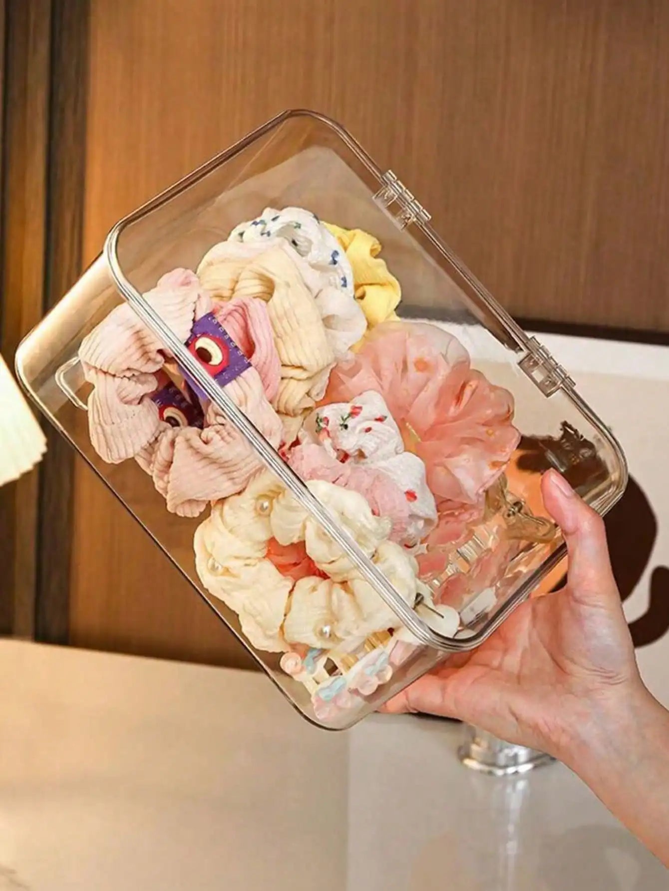 Jewelry Storage Box Flip-top Transparent Dust-proof Suitable Hair Qme