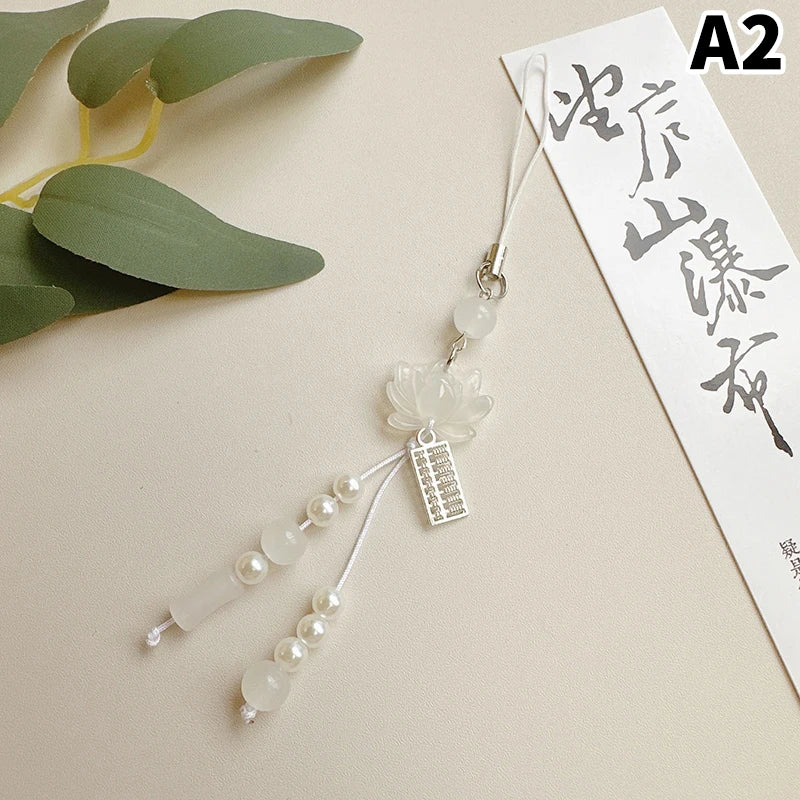 Lotus Flower Pendant Keychain Phone Chain Beads Decoration Chinese Qme A2