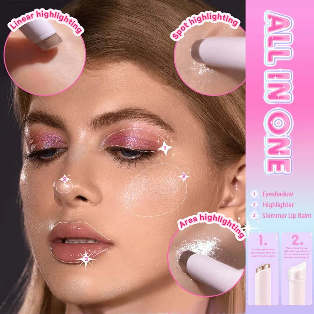 6-Color Super Flash Eyeshadow Stick Hydrating Jelly Texture Pearly Diamond Shadow Shimmer Brightening Contouring Shiny Makeup Qme